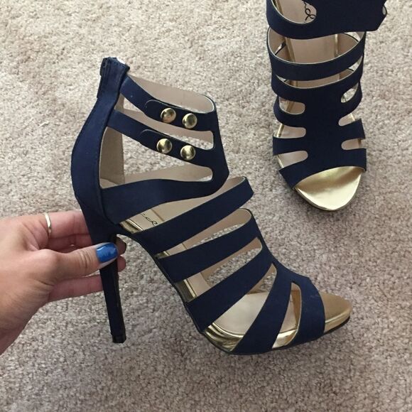 Navy Caged Heels  - Picture 1 of 4